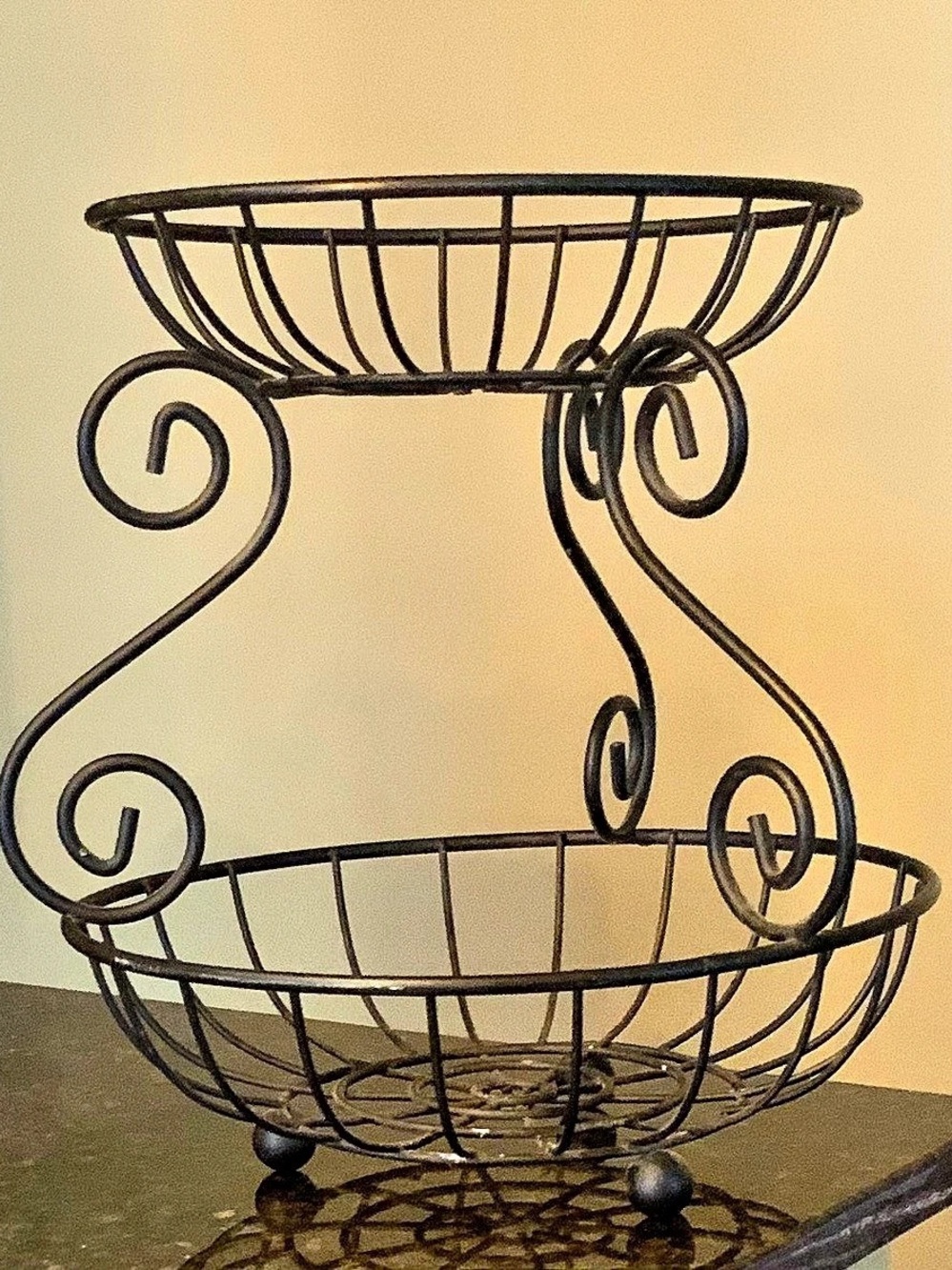 Two-Tier Scrollwork Storage Basket in Black